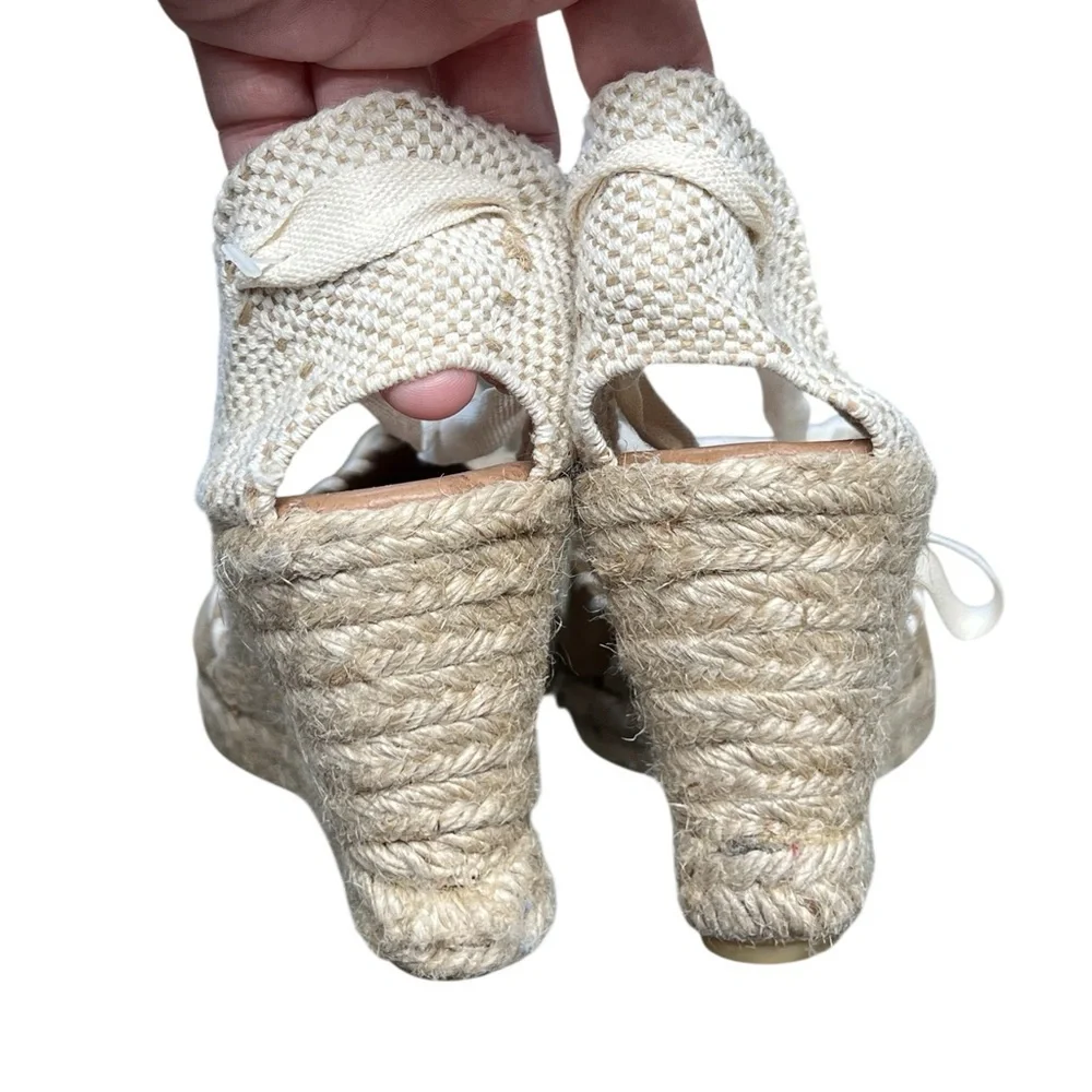 Picon tan taupe suede lace up espadrille wedges Made in Spain